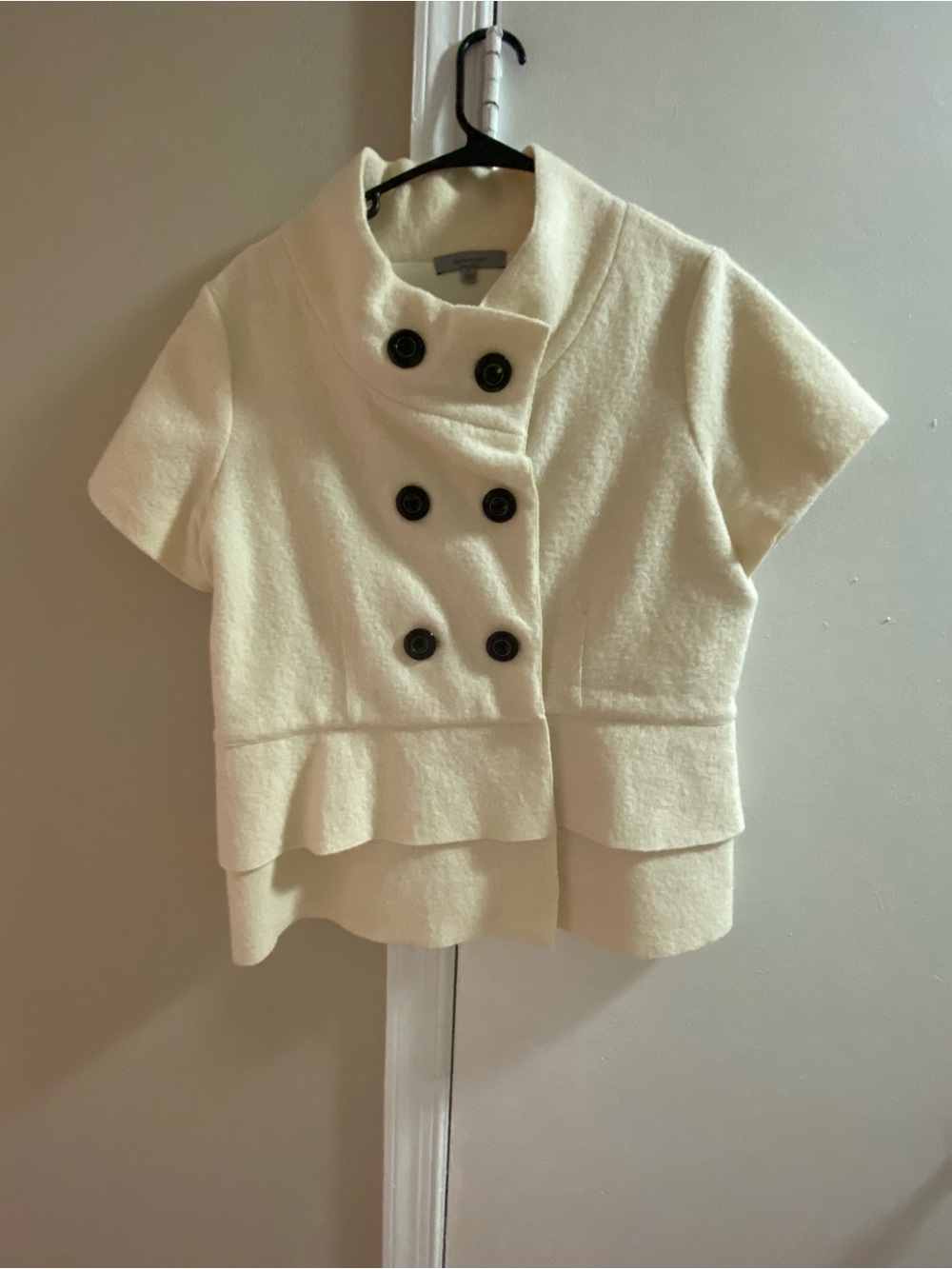 Cream Short Sleeve Double Breasted Peplum Jacket Size Large